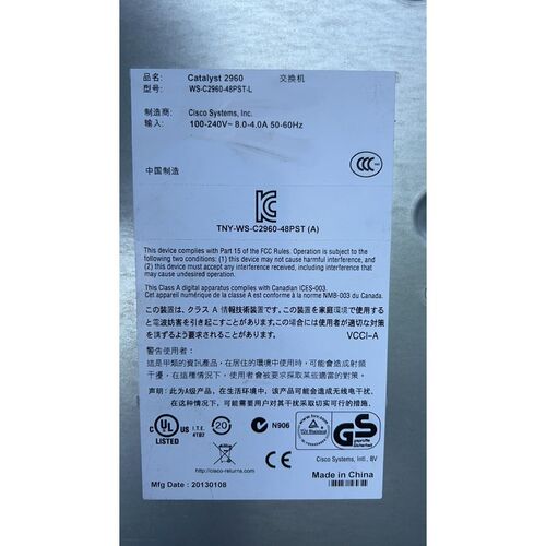 思科CISCO WS-C2960+48PST-L  48口P