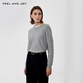 FEELANDJOY100长绒棉针织衫 女圆领长袖 柔软百搭简约休闲上衣