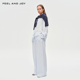 2026新款 条纹汉麻裤 女 FEEL 通勤百搭显裤 JOY春季 阔腿休闲裤 AND
