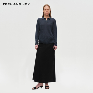 FEEL AND JOY100%亚麻纱线针织衫女 轻奢质感翻领毛衣 极简上衣