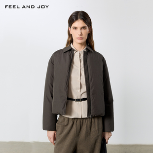 FEEL AND JOY翻领短款羽绒服女2025冬季修身外套显瘦百搭保暖外衣