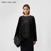 复古精致时尚 FEELANDJOY提花羊毛针织开衫 女外套修身 优雅上衣
