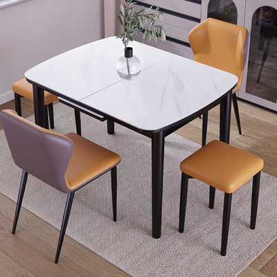 现代简约家用小户型钢化玻璃餐桌椅组合轻奢长方形省空间吃饭桌子