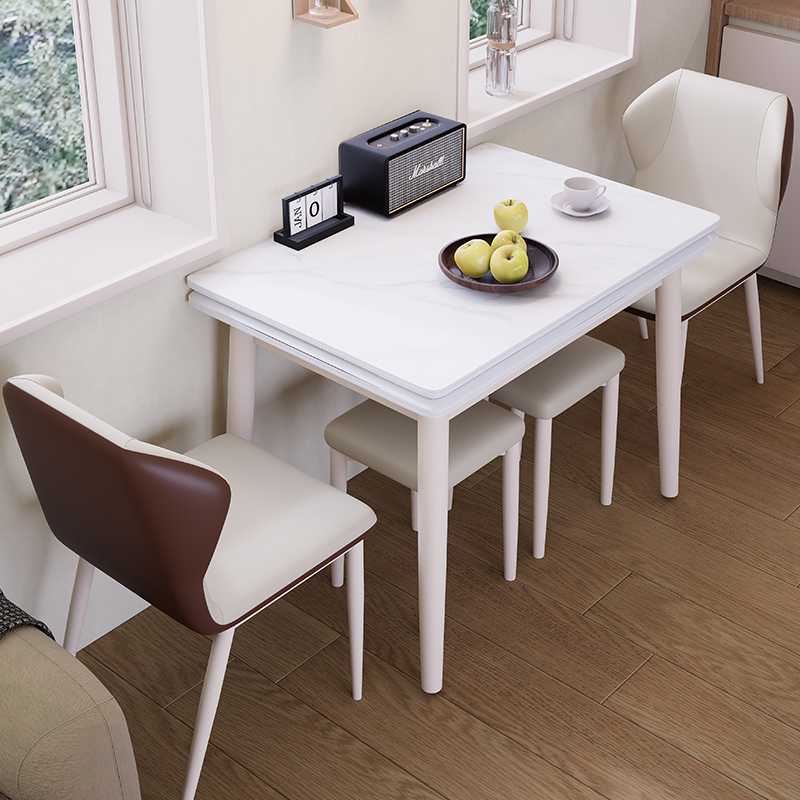 佳嘉美家居奶油风家用小户型岩板实木餐桌椅组合方形折叠吃饭桌