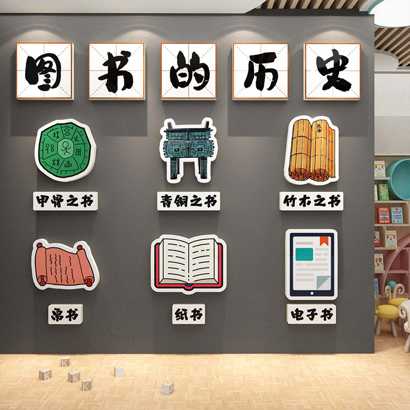 儿童图书角的历史布置装饰画阅读区绘本馆阅览室幼儿园环创文化墙图片