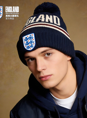 【官方正版】英格兰国家队 | 字母毛线帽蓝白色秋冬复古针织帽