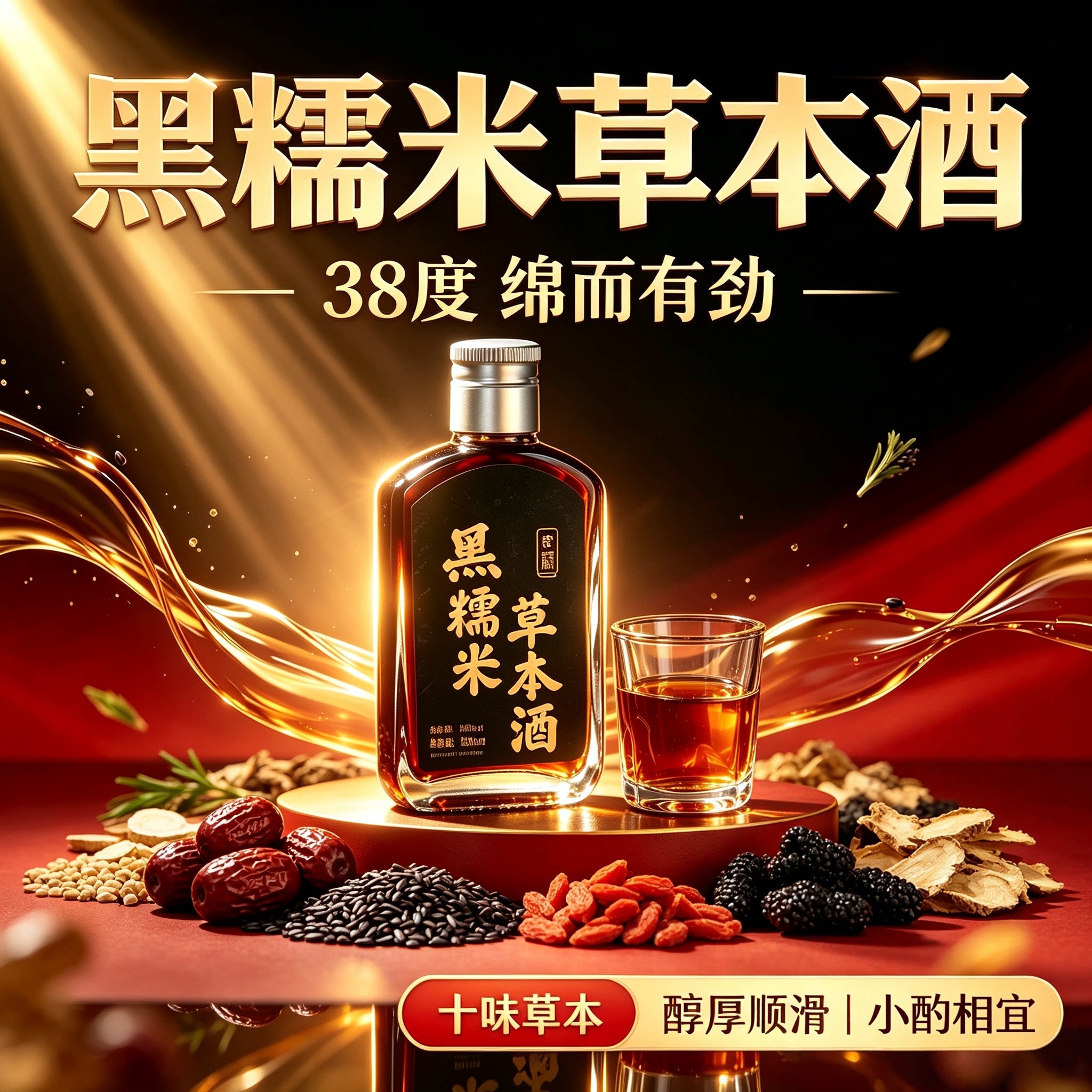 中秋送礼】38度黑糯米草本酒药食同源养露酒生送长辈补人枸杞参酒