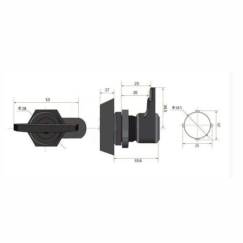 基业箱塑料锁电控柜转舌锁一字把手圆柱锁配电箱锁黑色新型塑料锁