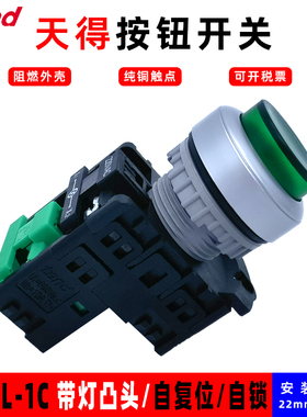 TEND天得按钮开关TN2IL2G-L1AB自复位TN2IA7G自锁24V凸头带灯22mm