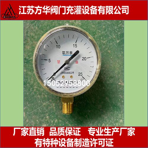 氧气管道压力表禁油Y100氧压表氢气管道压力表氩气压力表0-25MPa