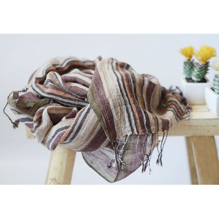复古彩色条纹棉麻围巾 纯正优质棉麻围巾男女空调披肩纱巾