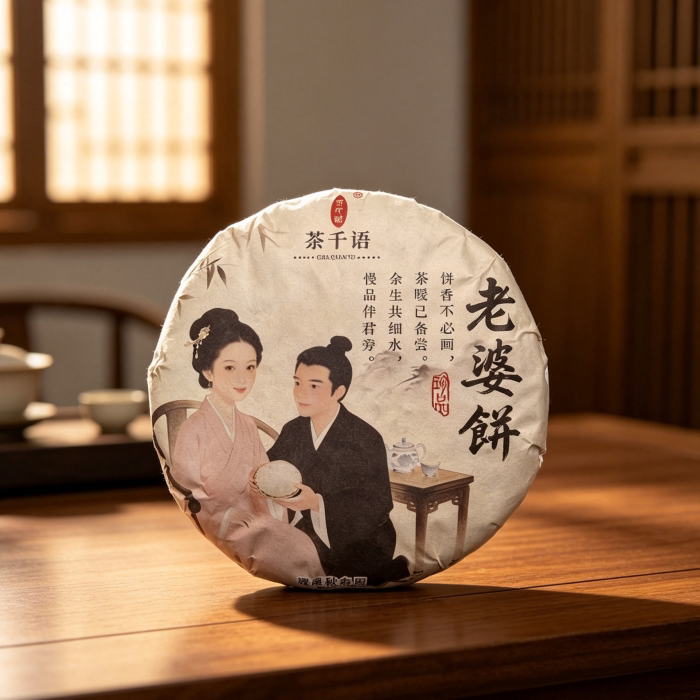 茶千语老婆饼寿眉茶叶复古包装传统茶饼茶千语品牌