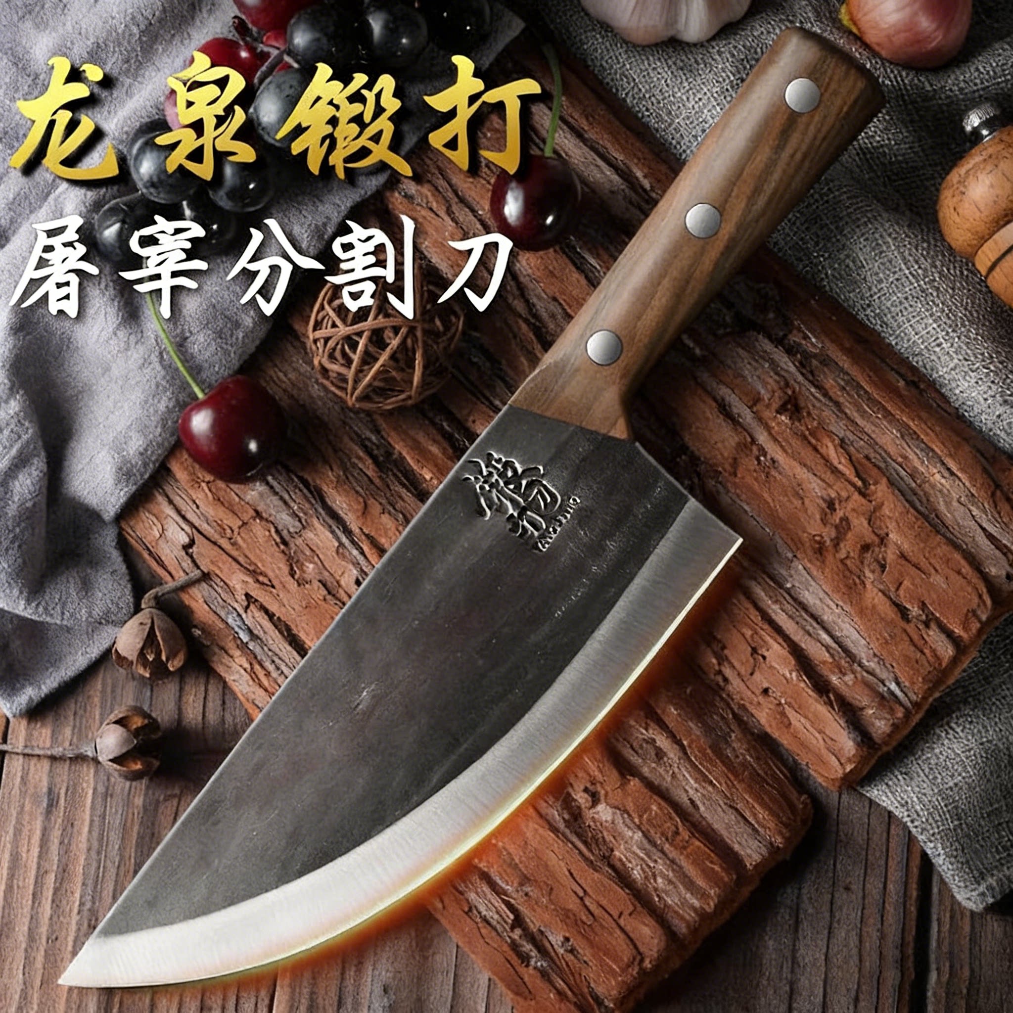 龙泉锻打菜刀家用杀猪专用刀具剔骨尖刀屠夫专用分割猪肉刀屠宰刀图片