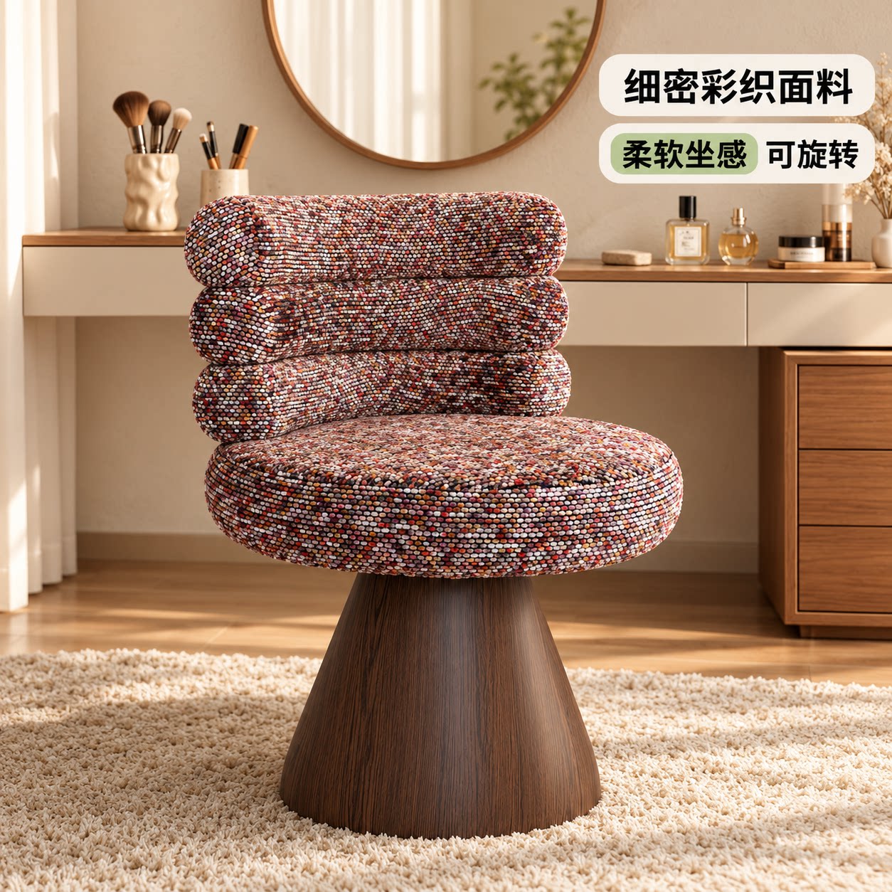 设计师中古风化妆凳女生卧室化妆可旋转靠背椅子椅衣帽间梳妆凳子