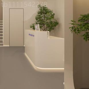 店术院校艺公司前接 约弧形台奶油简白色烤漆美容院收银台服ISE装