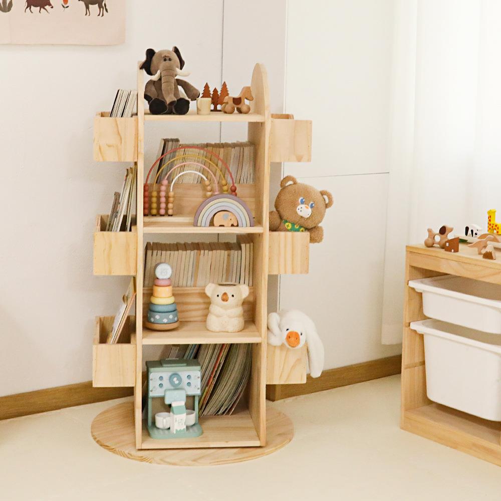 旋转书架全实木360度书柜可移动儿童绘本架落地多层置物收纳架