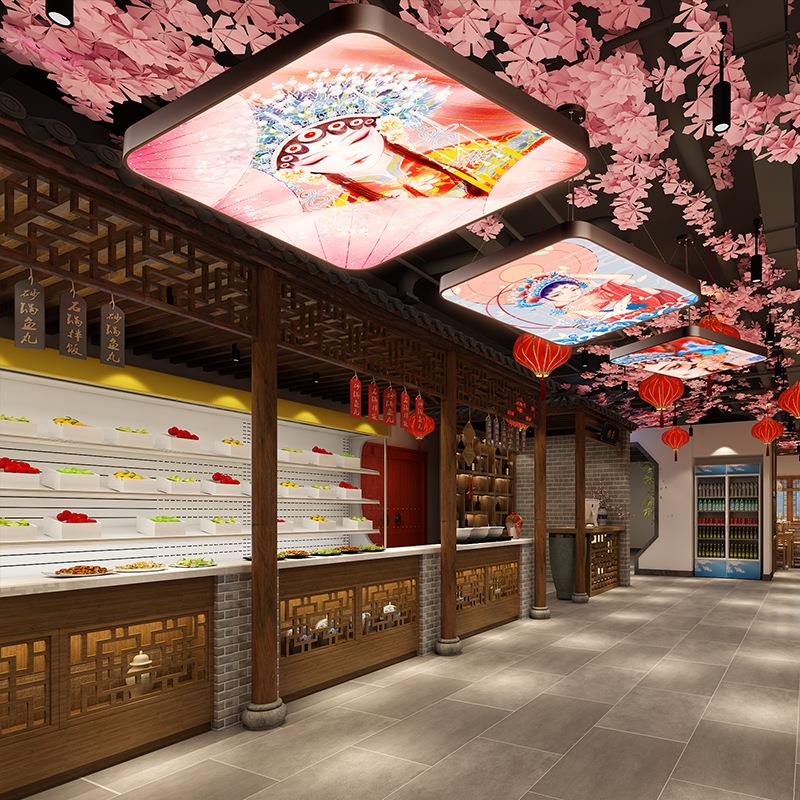 长方形国潮风吊灯餐厅饭店火锅烤肉店餐饮过道创意装饰灯店铺商用