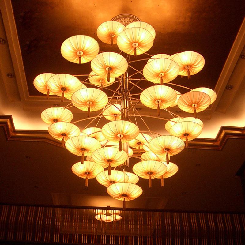 新中式大吊灯大气客厅灯酒店别墅复式楼梯间禅意茶楼餐厅布艺吊灯