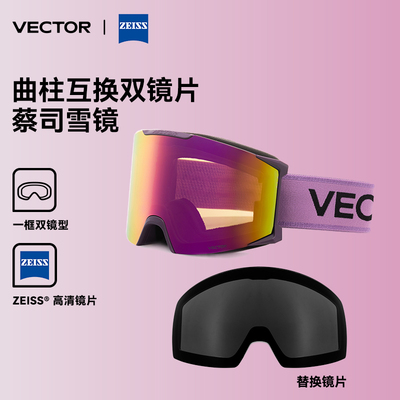 VECTOR玩可拓蔡司镜片雪地滑雪镜高清防雾夜滑双镜片成人滑雪镜