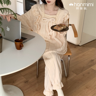 加厚 花边甜美家居服套秋冬款 K89321 套装 韩蜜蜜睡衣女珊瑚绒长袖