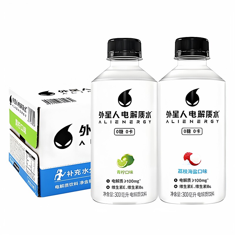 外星人电解质水300ml*12瓶整箱青柠味海盐荔枝味0糖0卡饮料饮品