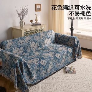 复古油画莫奈沙发垫提花布艺四季 美式 通用沙发巾