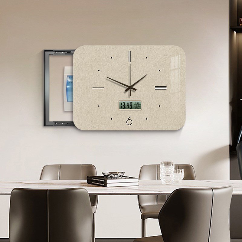 现代简约电表箱装饰画带钟表万年历遮挡配电箱餐厅时钟.挂画免打