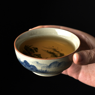 青花瓷手绘主人杯单杯r高端复古开片个人功夫茶杯陶瓷茶盏品茗杯