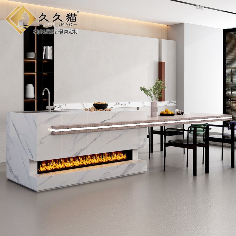 22新款悬浮岩板岛台餐桌一体导台智能高级倒台餐台悬空橱柜定制