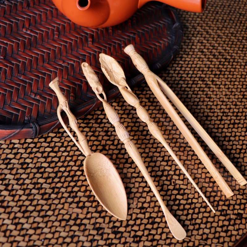藕节竹子工艺品茶勺茶道套装茶夹茶杯夹子镊子四件套竹茶具制品