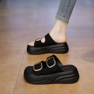 一字沙滩拖 凉拖鞋 女夏季 外穿2025新款 松y糕厚底增高软底防滑爆款