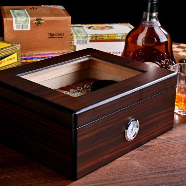 茄龙雪茄盒保湿雪松木原木纹保湿盒配带湿器湿度计雪茄保湿箱