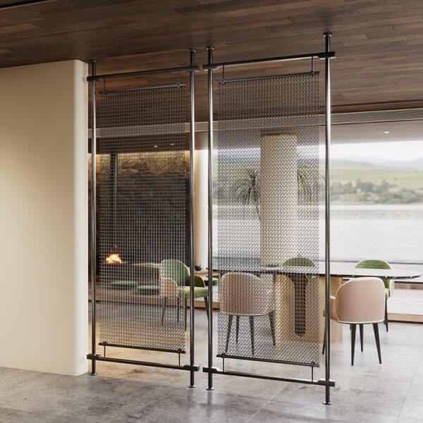 八铁不锈钢金属网格屏风隔断客厅家用餐厅酒店别墅花格镂空装饰墙