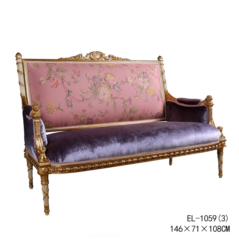 欧式法式a奢华沙发榉木重工雕刻布艺沙发粉紫色撞色小户型家具