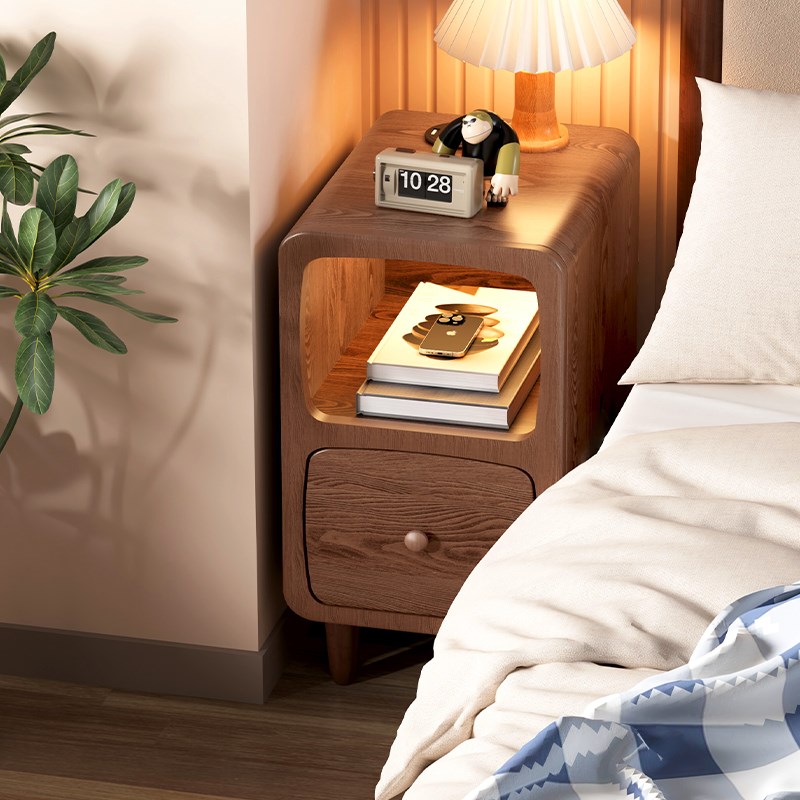 实木床头b柜小型超窄卧室迷你简约现代极窄2025新款带灯夹缝床边