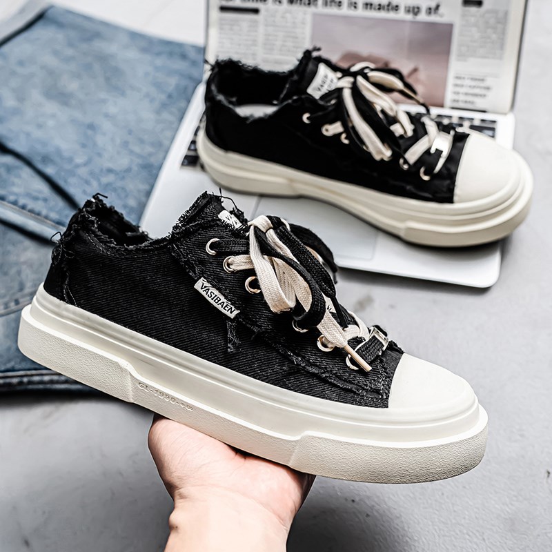 帆布男鞋2025新款春秋透气潮流百C搭运动低帮板鞋休闲破洞乞丐布