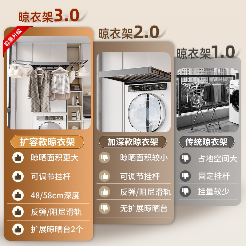 洗衣机抽c拉衣架阳台柜上方隐藏形晾衣架伸缩抽拉滑轨收纳置物裤