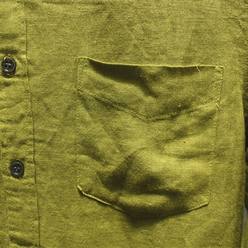 湘请而来b2022年春季长袖衬衫男生个性纯色美式休闲亚麻免熨烫衬