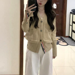 女上衣宽松百搭毛衣开衫 软糯慵懒感学院风复古针织衫 外套 新款 秋季