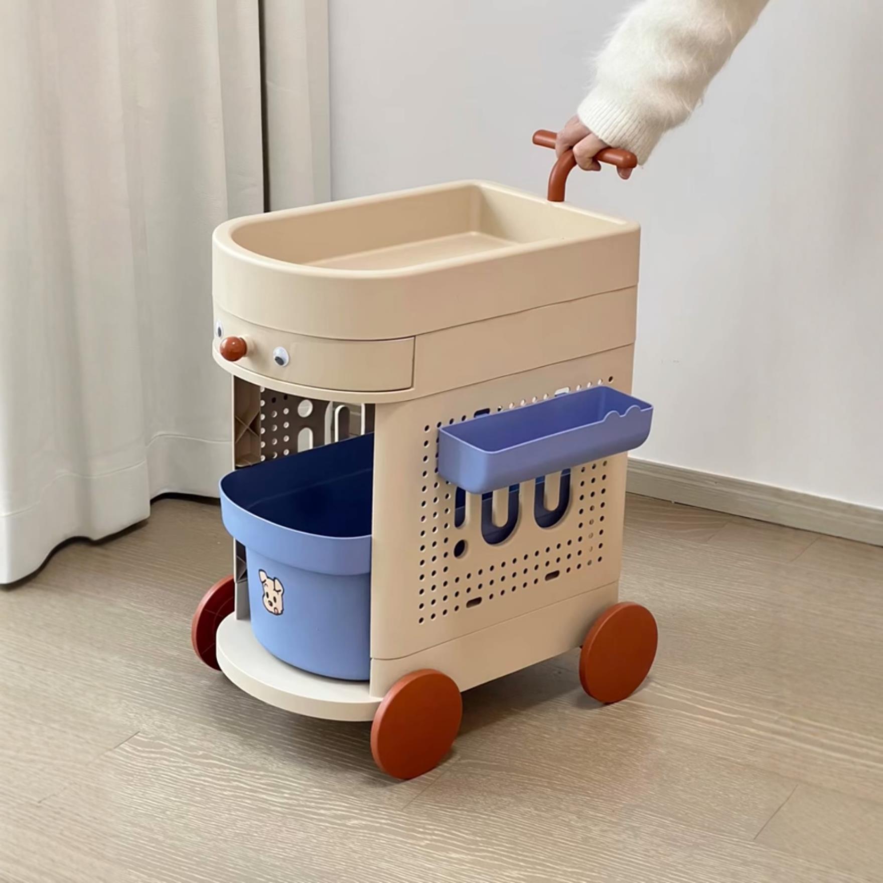 书包置物架可移动客厅多层零食小推车多功能桌下收纳层架抽屉式柜