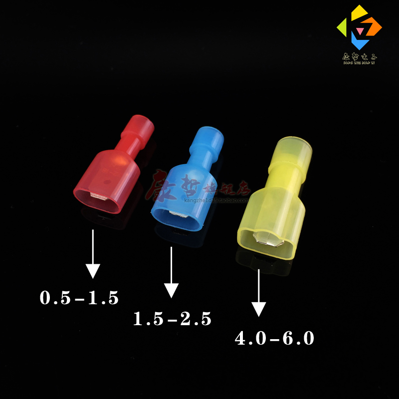 100只 MDFN1-250公尼龙全绝缘接头冷压接线端子电线连接器6.3插片