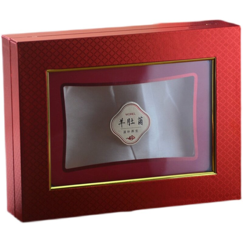 新款红色羊肚菌礼盒羊肚菌包装盒干货羊肚菌木盒礼品盒