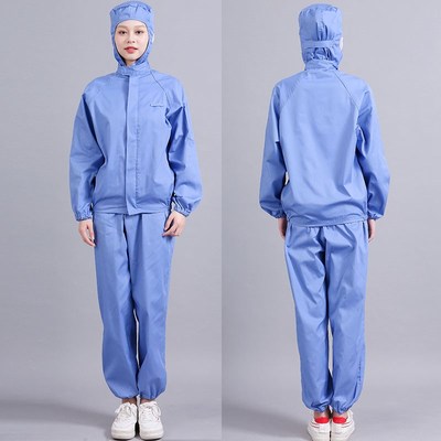 食品加工厂专用工作服薄款长袖透气连帽车间生产防尘男女蓝白套装