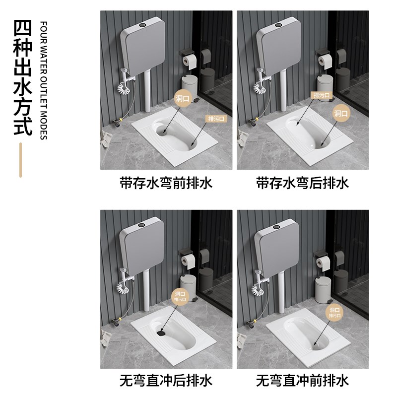 家用蹲便器整套超薄防臭防溅卫生间虹吸式蹲坑蹲厕便池冲水箱套装