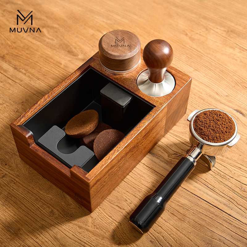 MUN幕威纳 咖啡压粉座555通用胡桃木布粉压粉器底座敲渣盒