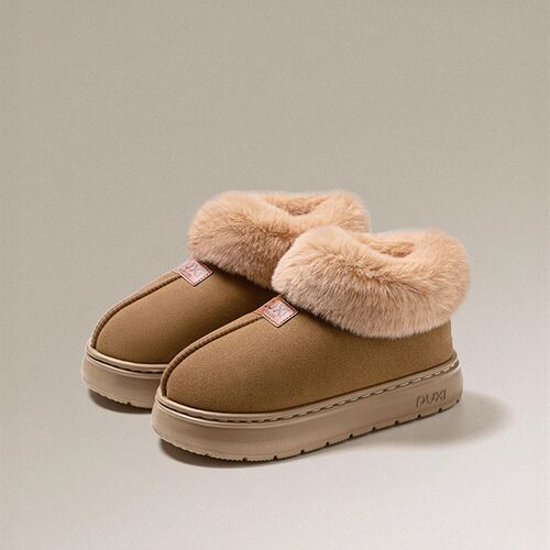 朴西毛毛绒棉拖鞋女士2新款秋季冬天保暖加厚外穿毛领包跟棉鞋