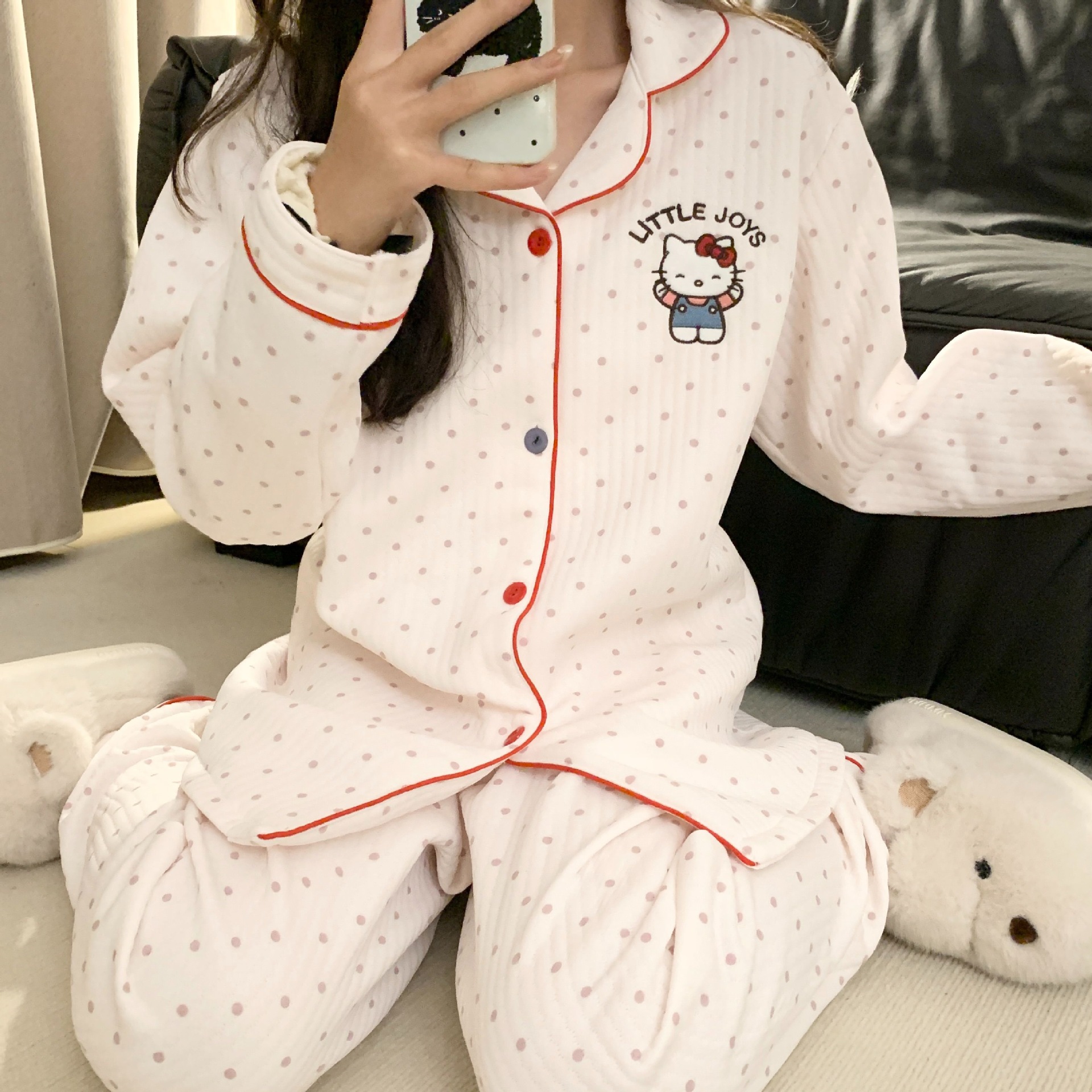 秋冬夹层睡衣女翻领开衫