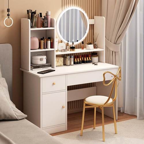 化妆台卧室家用现代简约化妆桌镜子收纳柜斗柜床头柜一体小型网红