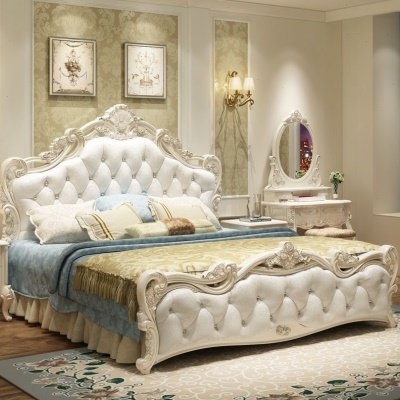 欧式床现简约实木公主床简欧双人床粉色皮婚床主卧家具组合套装