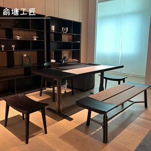 实w木功夫泡茶台办公室家用客厅阳台喝 俞塘简约茶桌椅组合新中式